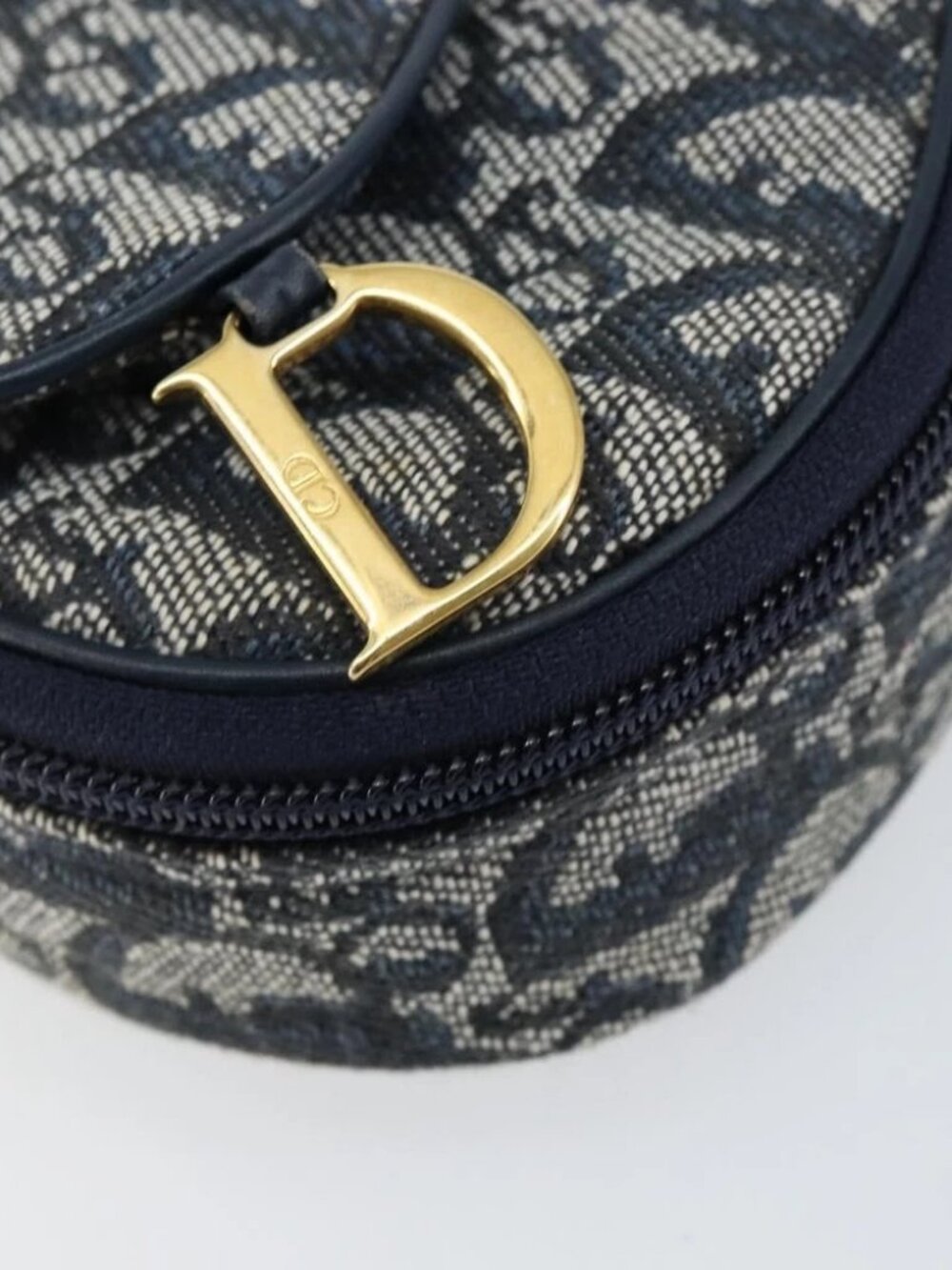Christian Dior Trotter Canvas Saddle Pouch Navy Gold Auth - Picture 11 of 16